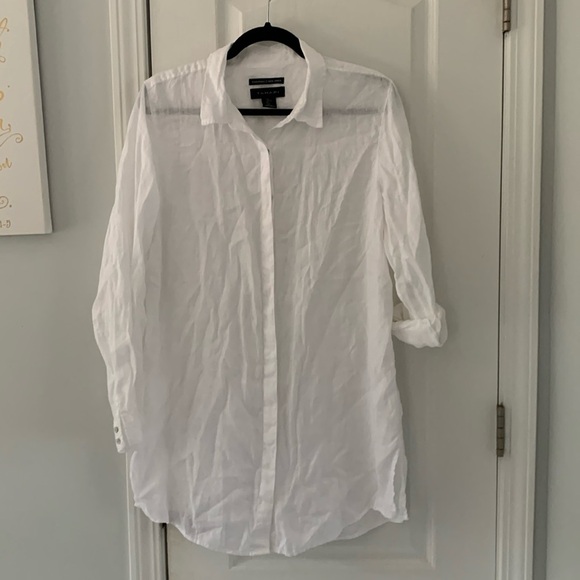 TAHARI 100% Linen Tunic Long Sleeve Mini Button Down Shirt Dress Womens Large‎ - Picture 1 of 11